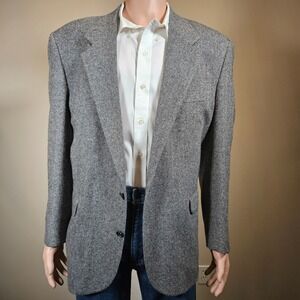 Vintage American Trend Herringbone Tweed Sport Coat Lambs Wool Blend Grey Blazer